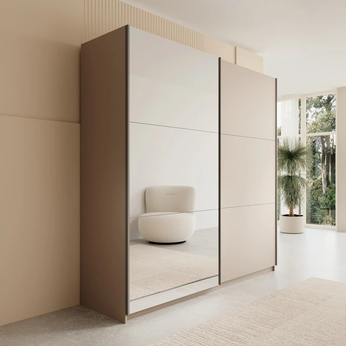Andros - Kledingkast met schuifdeuren - Beige - 200x58x207 cm - Afbeelding 5
