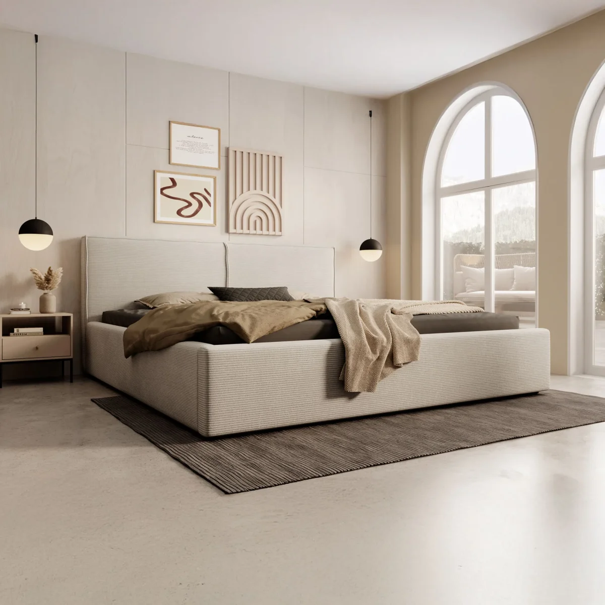 Infinity - Tweepersoonsbed - Ribstof beige - 180x200 cm - Afbeelding 2