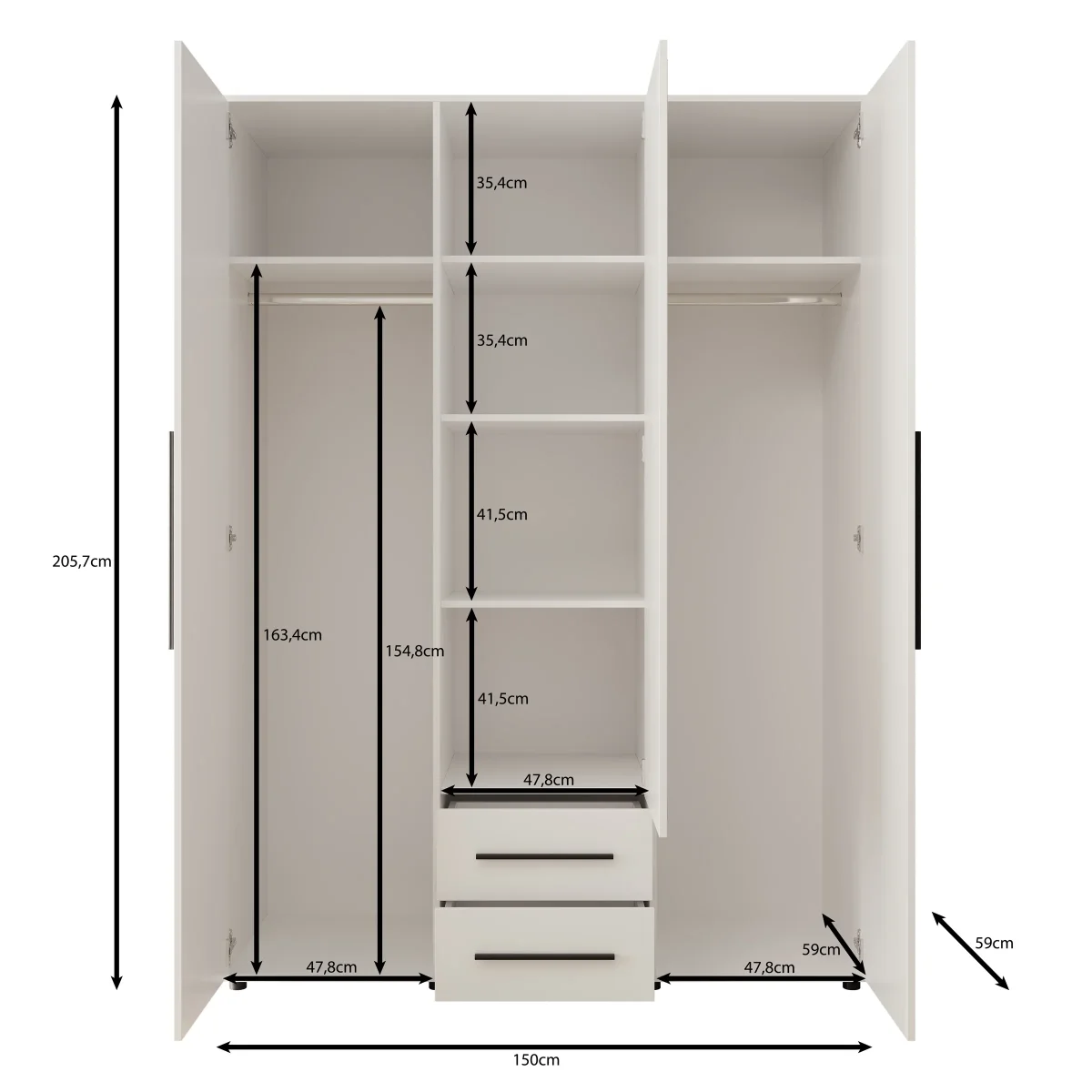Montalo - Kledingkast 3-deurs - Eikenpatroon - 150x59x206 cm - Afbeelding 6