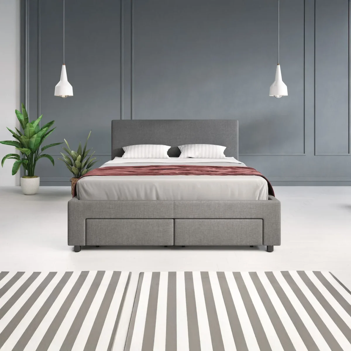 Suente - Tweepersoonsbed met 4 lades - Stof grijs - 140x200 cm - Afbeelding 4