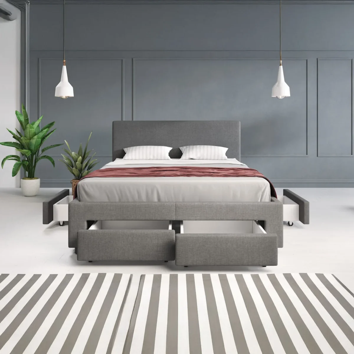 Suente - Tweepersoonsbed met 4 lades - Stof grijs - 140x200 cm - Afbeelding 3