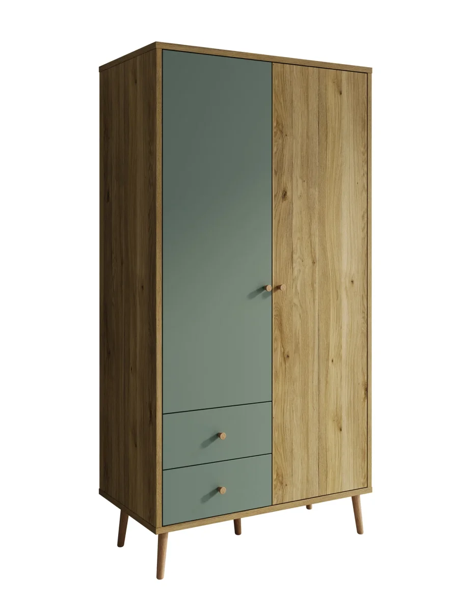 Wally - Kledingkast 2-deurs - Licht eiken/groen - 95x52x186 cm - Afbeelding 8