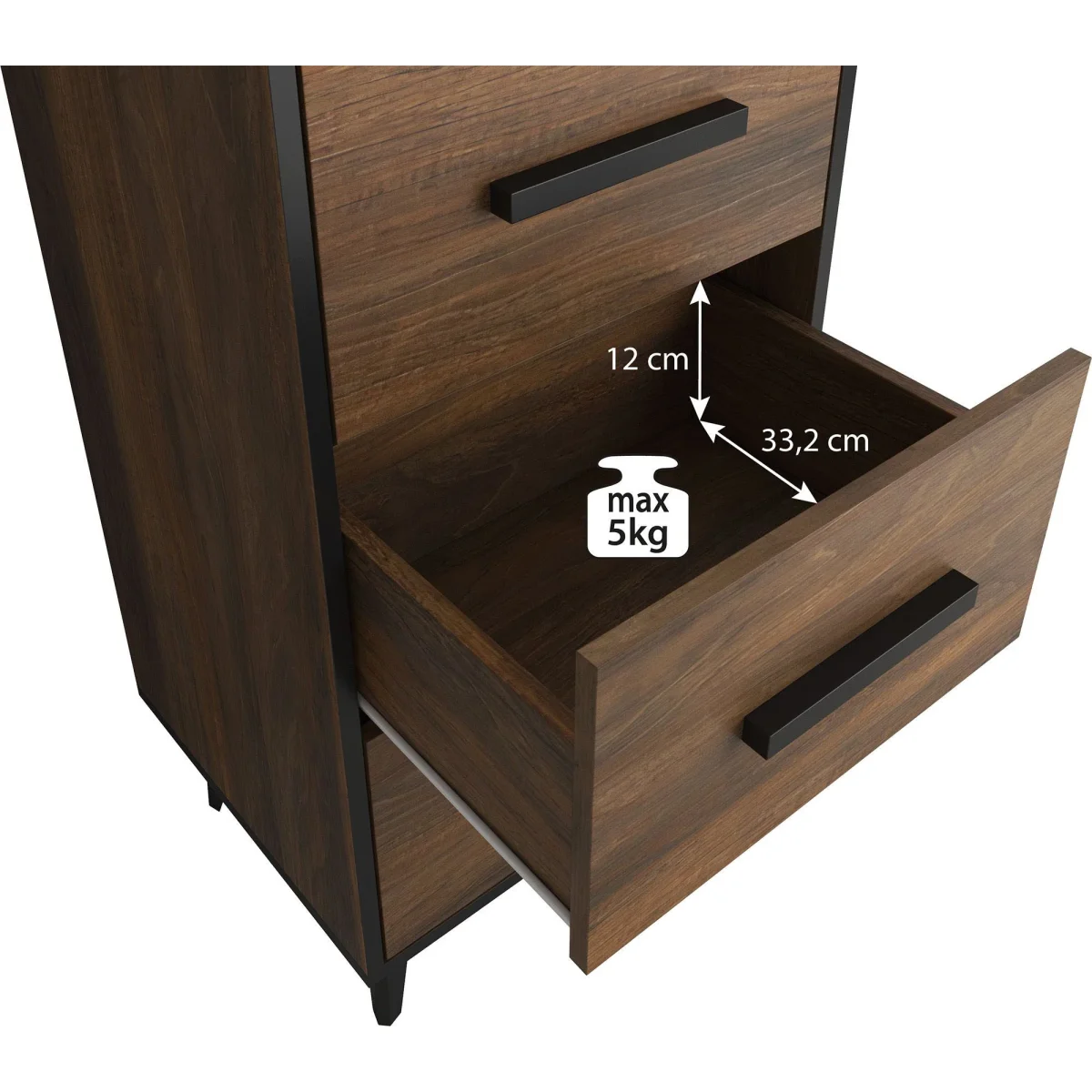 Frey - Ladekast - Donker eiken/zwart - 47x40x95 cm - Afbeelding 7