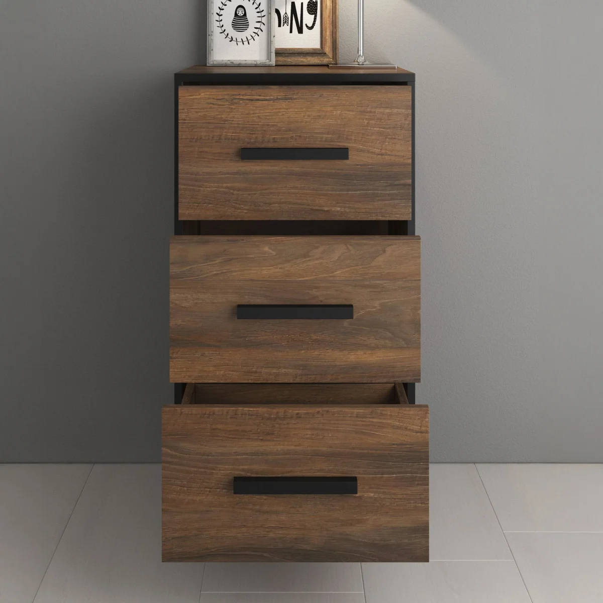Frey - Ladekast - Donker eiken/zwart - 47x40x95 cm - Afbeelding 3