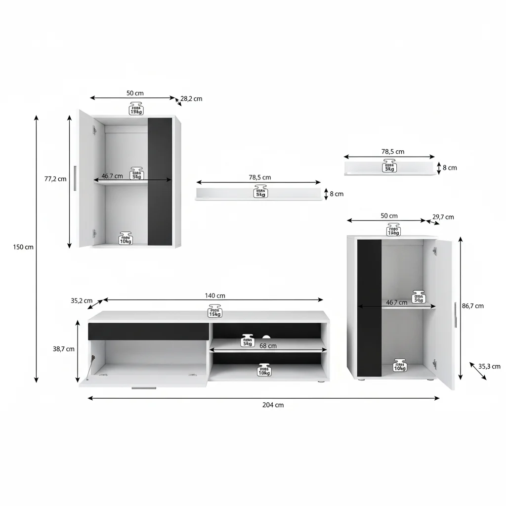 Bellini - Wandmeubel - Antraciet - 140x35x39 cm - Afbeelding 6