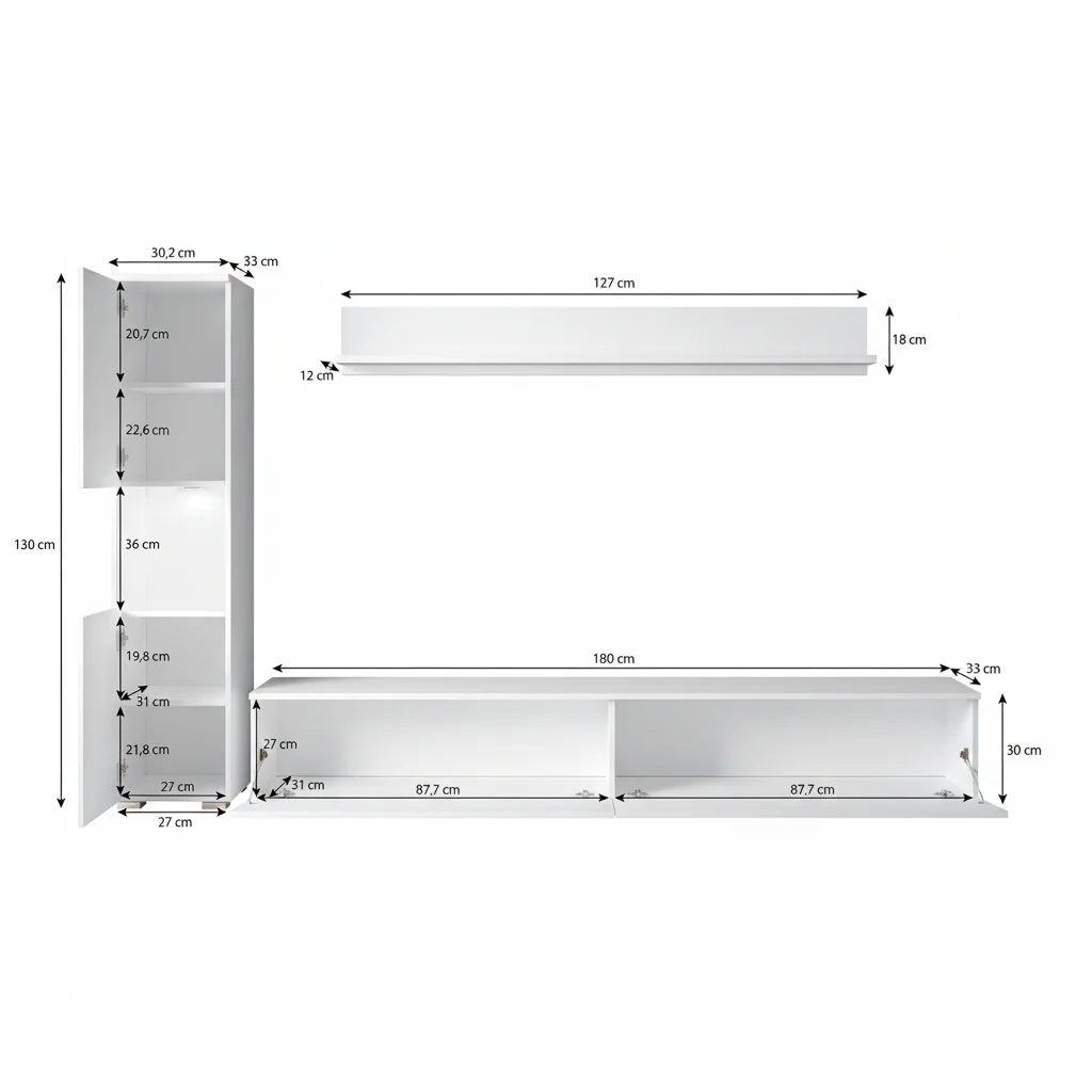 Pure - Wandmeubel - Zwart - 180x33x32 cm - Afbeelding 7